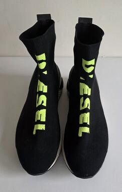 Diesel S-KB ATHL Sock Sneakers Black Neon Yellow Men Size 11